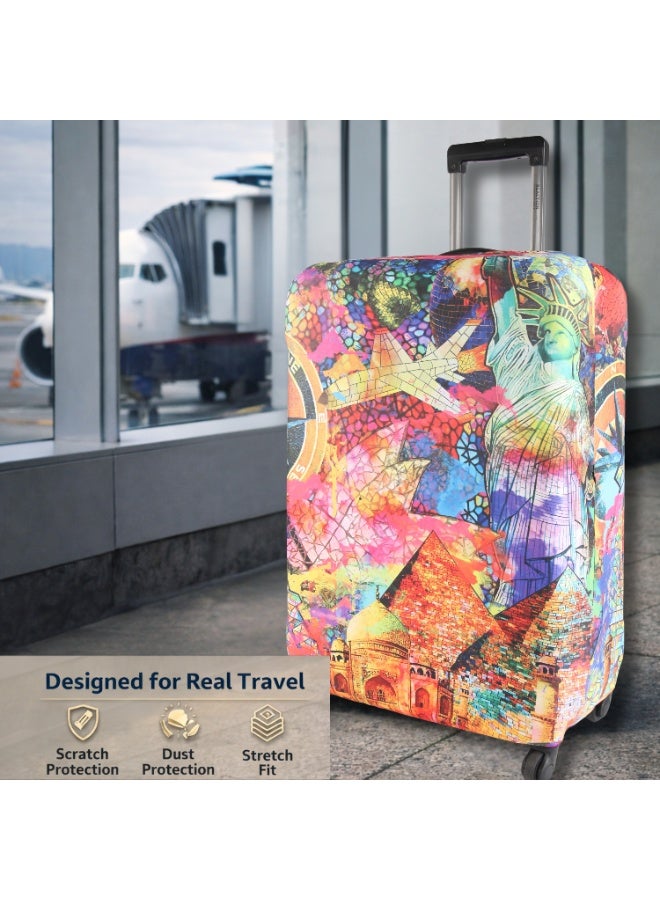 natOnat Travel Luggage Cover Protector - Suitcase Cover with Coloured Pattern- Stretchy, Washable Spandex & Polyester - Protects Against Dirt & Scratches - Travel Mosaic Design - Fits 72-81 CM Height ( X LARGE ) - Image 4